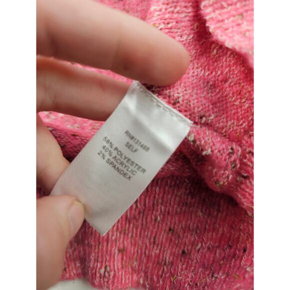 NWT Fate Pink Oversized Hooded Speckled Pull Over Pom Pom knit sweater M winter - Picture 6 of 8